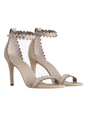 Zimmermann Laser Cut Leather Lace Ankle Nude Strappy Heels Size 37 USA 6